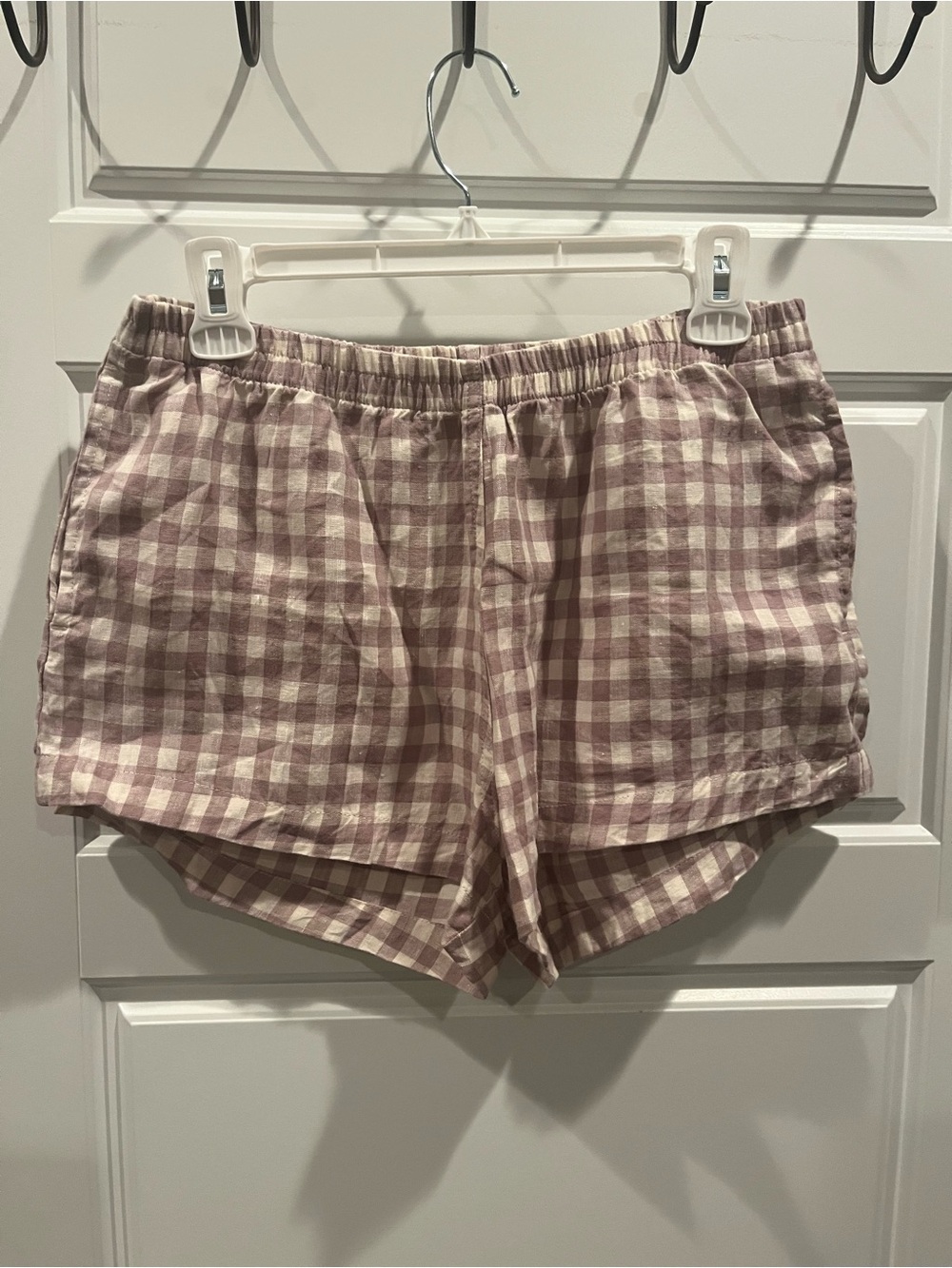 Piglet in Bed 100% Linen  Gingham Lounge pajama Shorts - Light Mauve/cream-Med